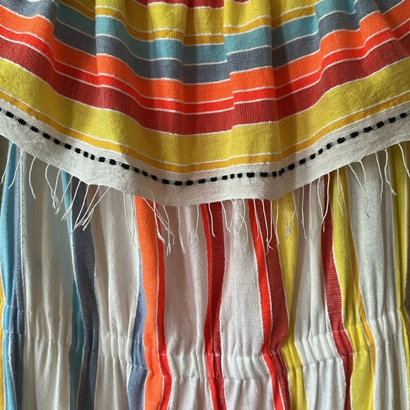 LEMLEM | Anthropologie Beach Dress in Stripes Lemon Zest High Low Off Shoulders - Picture 5 of 12